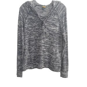 PRINCE & Fox Hooded Sweater Womens Medium Blue White Front Tie Knit Lightweight